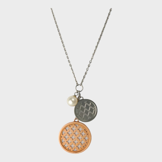 Pearl & Motif Coins Charm Necklace