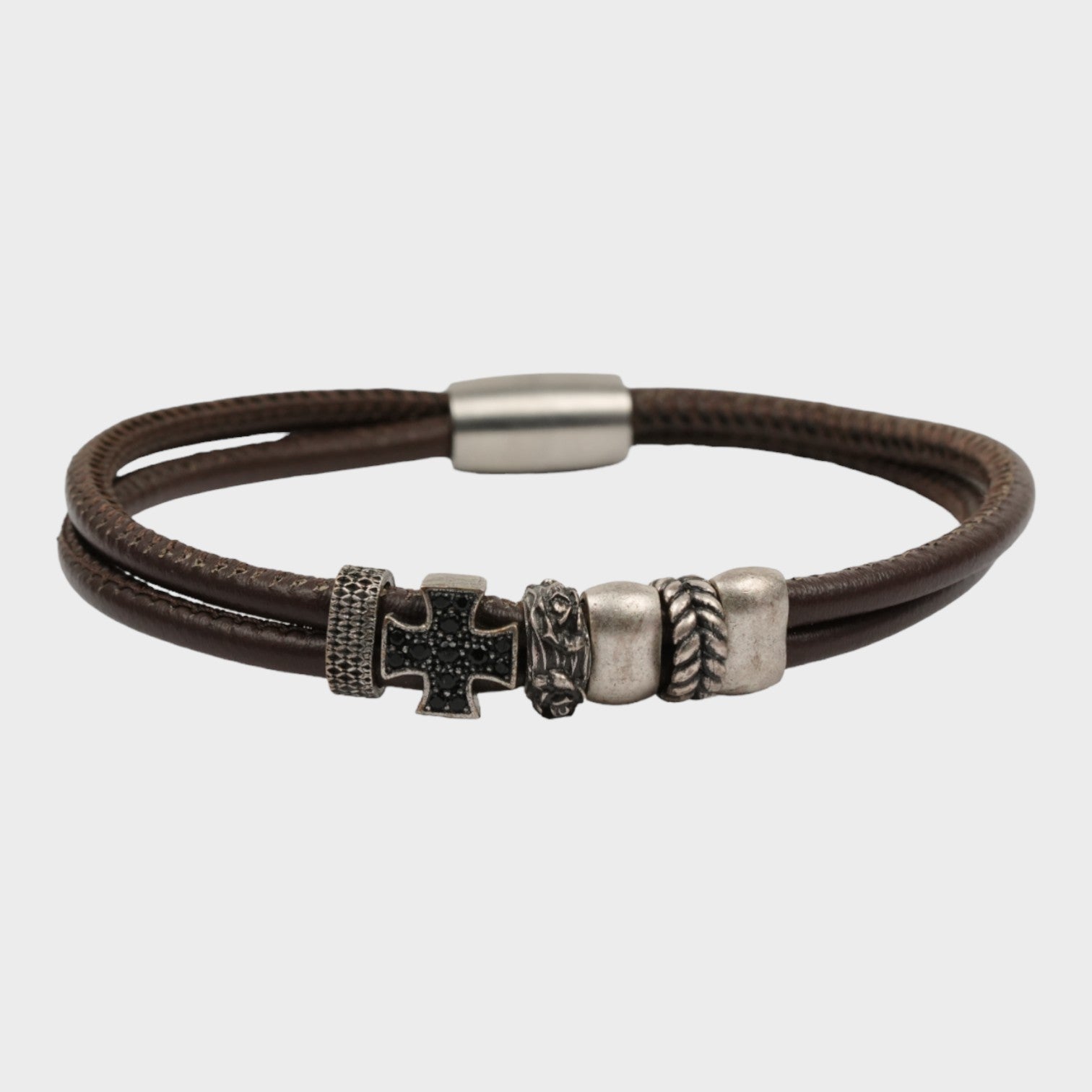 Bracelet court en cuir avec croix